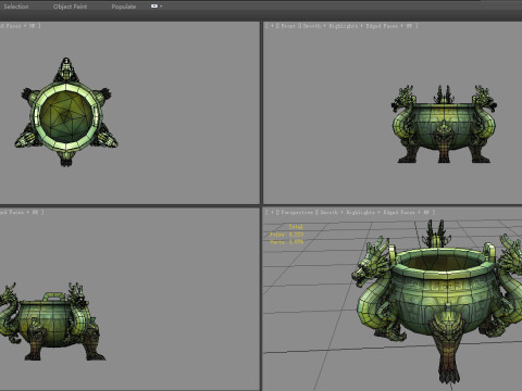 Cartoon Bronze Tripod - Dragon - Loong 3D Model