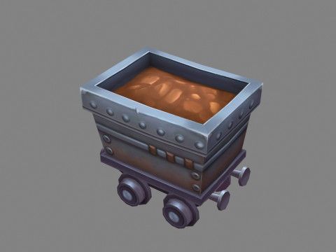 Cartoon tramcar - minecart - mine car - mine truck 3D Model