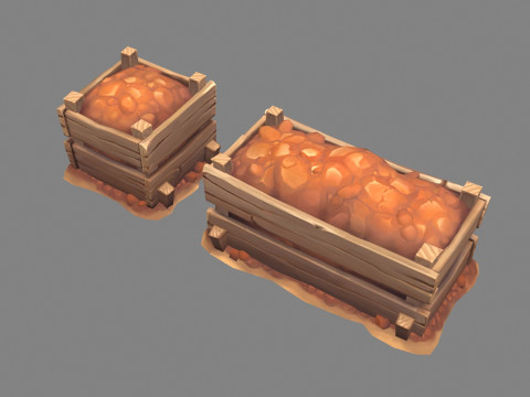 Soil packed in wooden boxes - mineral 3D 모델