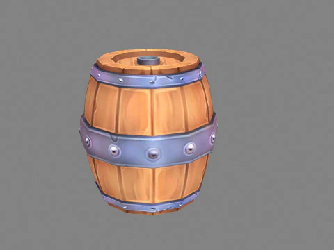 와인 통 - 만화 둥근 나무 통 3D 모델