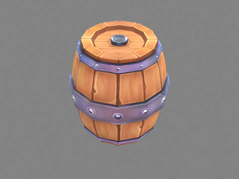 A wine barrel - Cartoon round wooden barrel 3D Model