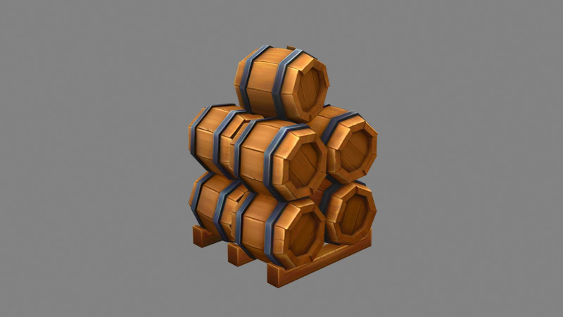 A pile of wine barrels - Cartoon round wooden barrel 3D 模型 .c4d .max .obj .3ds .fbx .stl .blend 