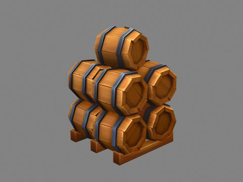 A pile of wine barrels - Cartoon round wooden barrel 3D Model