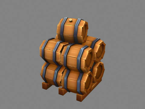 A pile of wine barrels - Cartoon round wooden barrel 3D Model