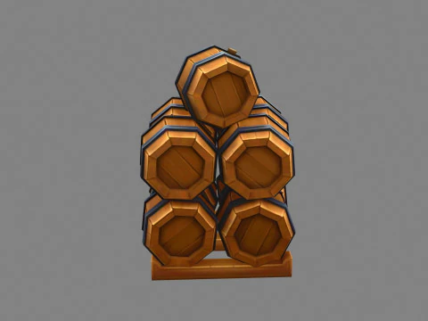 A pile of wine barrels - Cartoon round wooden barrel 3D Model