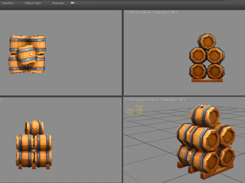 A pile of wine barrels - Cartoon round wooden barrel 3D Model