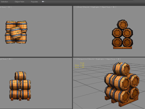 A pile of wine barrels - Cartoon round wooden barrel 3D 模型
