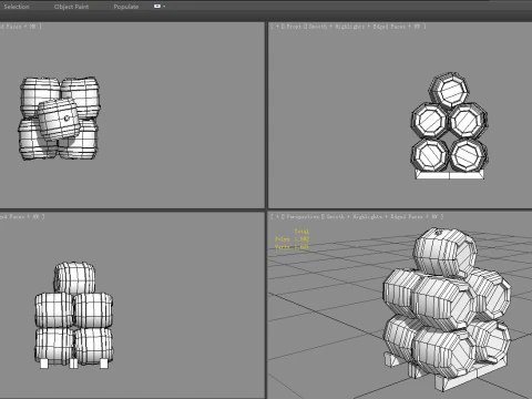 A pile of wine barrels - Cartoon round wooden barrel 3D Model
