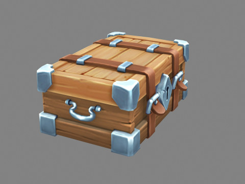 A locked wooden box - luggage trunk 3D 模型