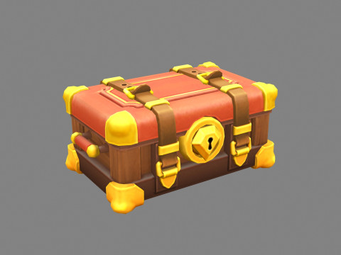 A locked box - cartoon luggage trunk 3D Model