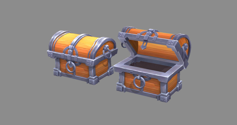 Cartoon Treasure Chest - wooden box 3D Модель .c4d .max .obj .3ds .fbx .stl .blend 