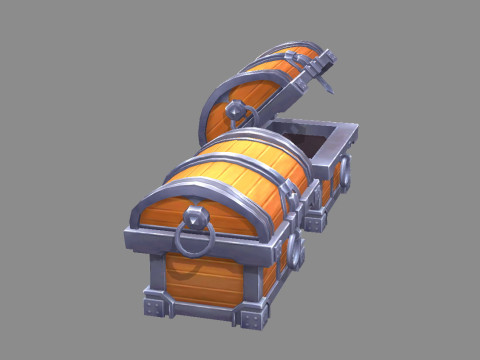 Cartoon Treasure Chest - wooden box 3D Модель