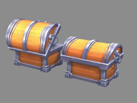 Cartoon Treasure Chest - wooden box 3D Модель