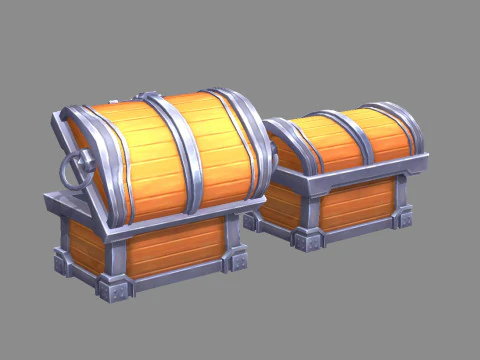 Cartoon Treasure Chest - wooden box 3D Model
