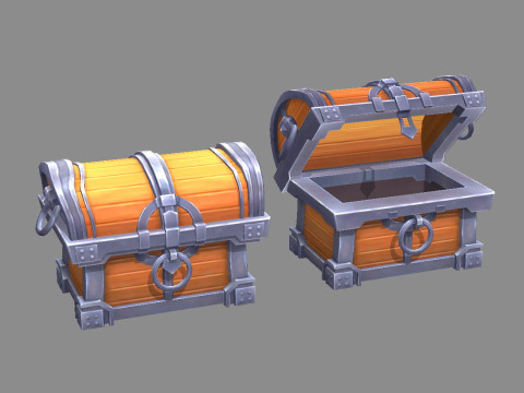 Cartoon Treasure Chest - wooden box 3D Модель