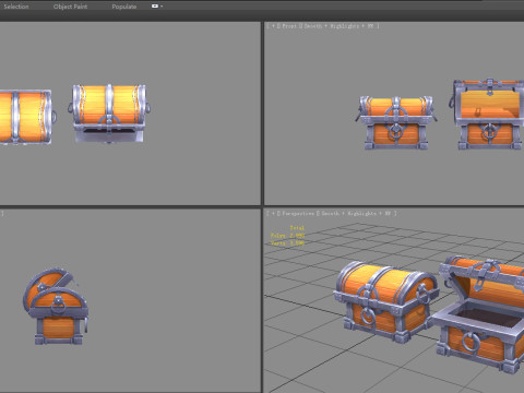 Cartoon Treasure Chest - wooden box 3D Модель