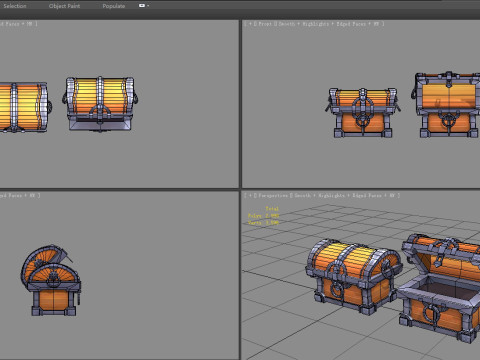 Cartoon Treasure Chest - wooden box 3D Модель