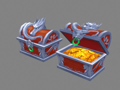 Cartoon treasure chest - dragon chest 3D Model