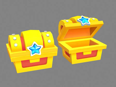 Złota skrzynia z kresk&oacute;wek Model 3D