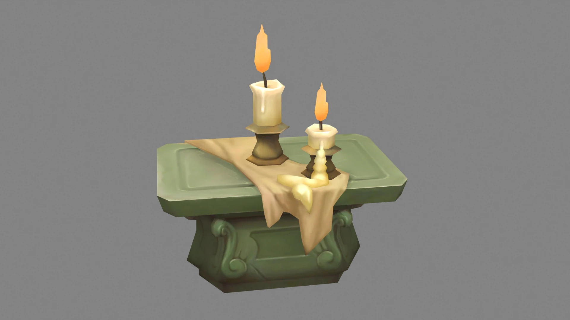 Burning candles - cartoon stone table 3D Model .c4d .max .obj .3ds .fbx .stl .blend 