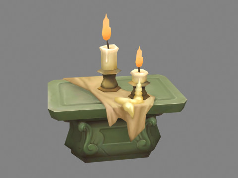 Burning candles - cartoon stone table 3D मॉडल