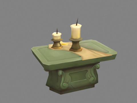 Burning candles - cartoon stone table 3D Модель