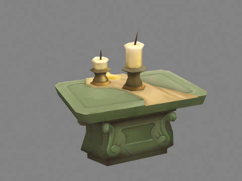 Burning candles - cartoon stone table 3D Model