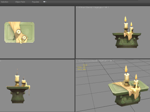 Burning candles - cartoon stone table 3D Модель