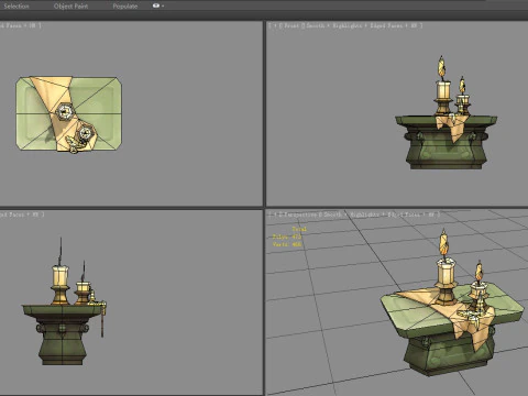 Burning candles - cartoon stone table 3D Model
