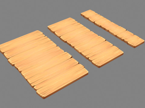 Cartoon planks - Three wooden boards - Flat bridges 3D Model