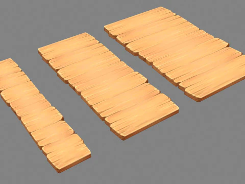 Cartoon planks - Three wooden boards - Flat bridges 3D Model