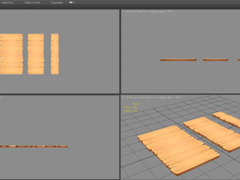 Cartoon planks - Three wooden boards - Flat bridges 3D Model