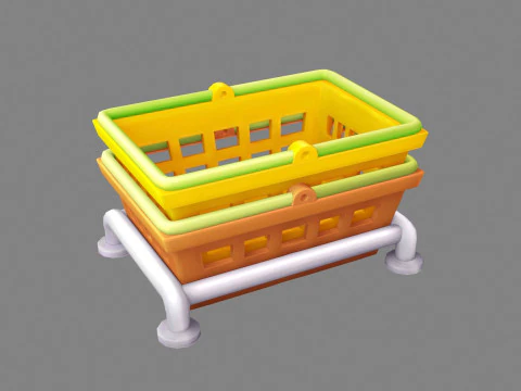 Мультяшний кошик для покупок - пластиковий кошик - візок для покупок 3D Модель