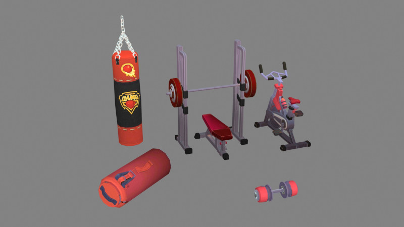 Cartoon sports equipment - Fitness equipment 3D मॉडल .c4d .max .obj .3ds .fbx .stl .blend