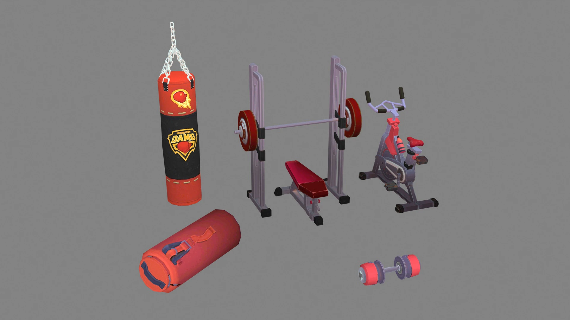Cartoon sports equipment - Fitness equipment 3D Model .c4d .max .obj .3ds .fbx .stl .blend