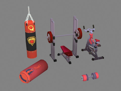 Cartoon sports equipment - Fitness equipment 3D Model