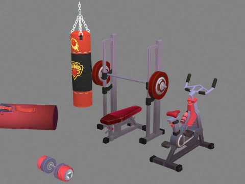 Cartoon sports equipment - Fitness equipment 3D Model