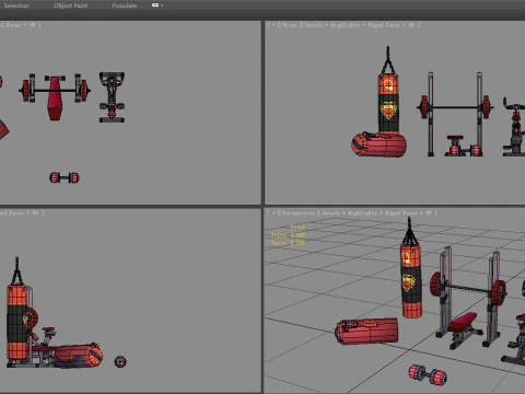 Cartoon sports equipment - Fitness equipment 3D Model