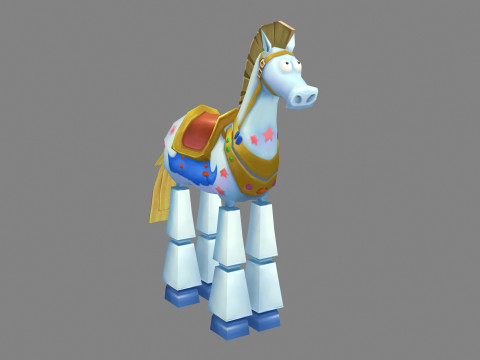 Cartoon wooden horse toy - rocking horse 3D मॉडल