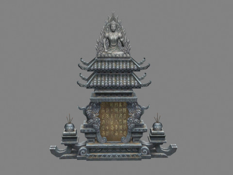 Asian Stele - tombstone - Buddha sculptures 3D Model