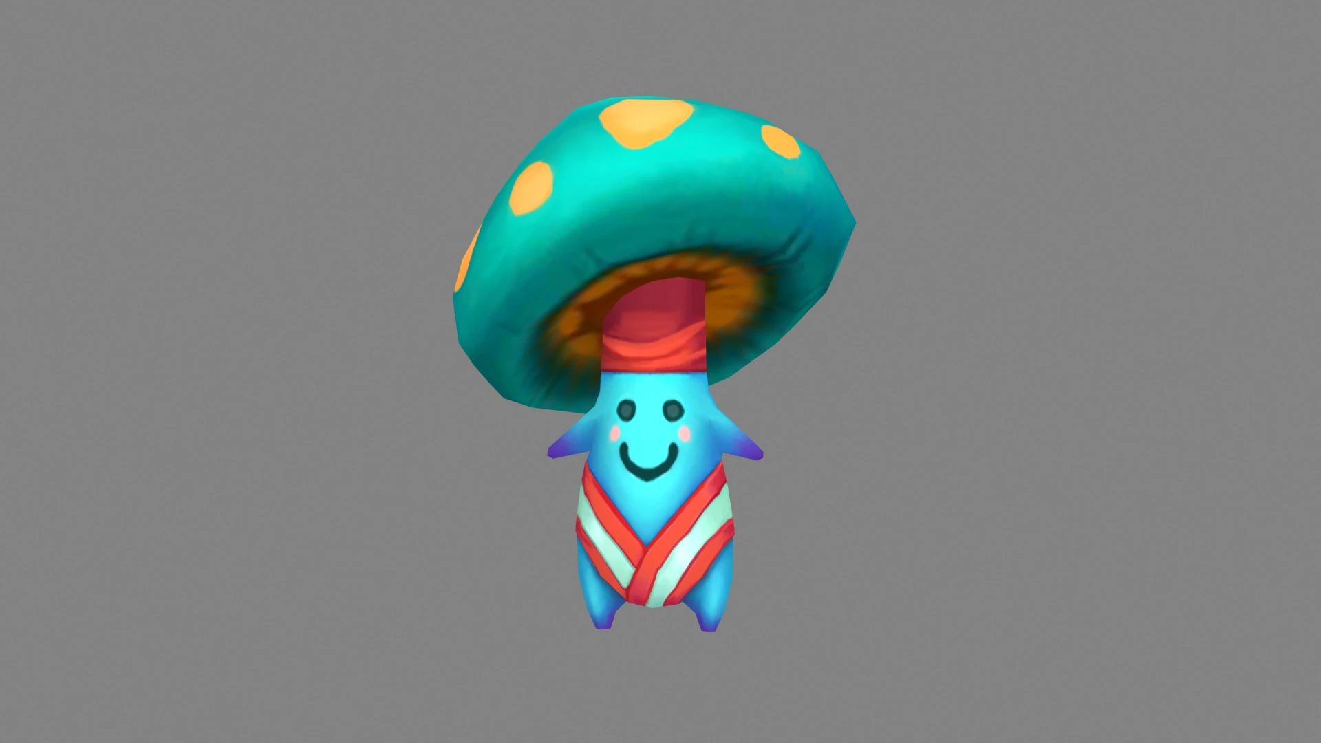Cartoon Bule Mushroom Monster - Poisonous Mushroom 3D Model .c4d .max .obj .3ds .fbx .stl .blend 