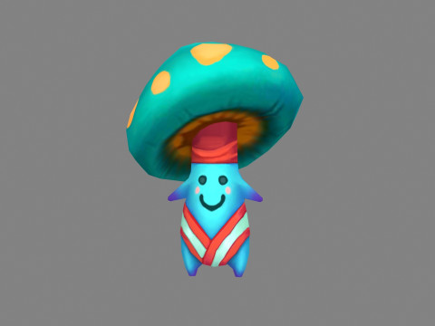 Cartoon Bule Mushroom Monster - Poisonous Mushroom Model 3D