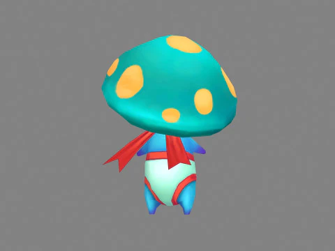 Cartoon Bule Mushroom Monster - Poisonous Mushroom 3D Model