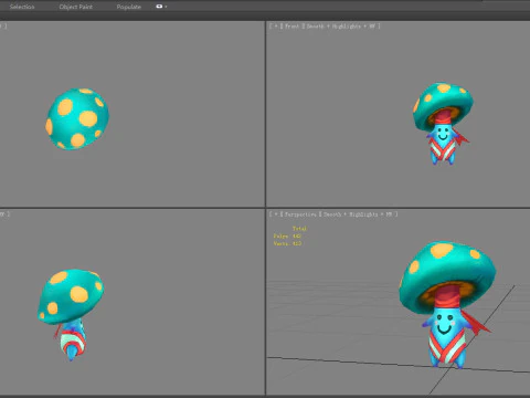 Cartoon Bule Mushroom Monster - Poisonous Mushroom 3D Model