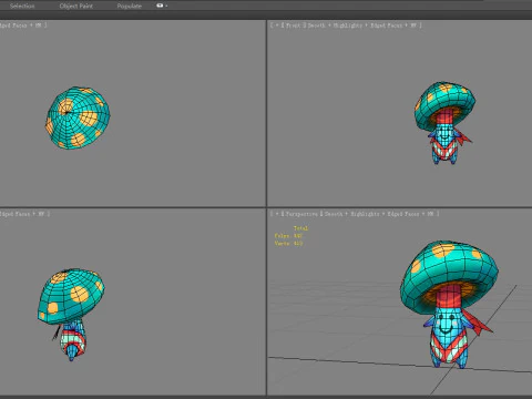 Cartoon Bule Mushroom Monster - Poisonous Mushroom 3D Model