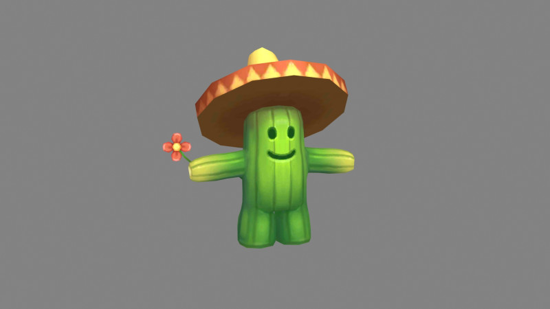 Cartoon Straw Hat Cactus Monster 3D Model .c4d .max .obj .3ds .fbx .stl .blend 