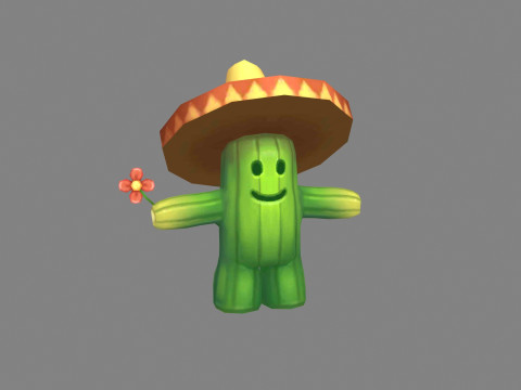 Cartoon Straw Hat Cactus Monster Model 3D