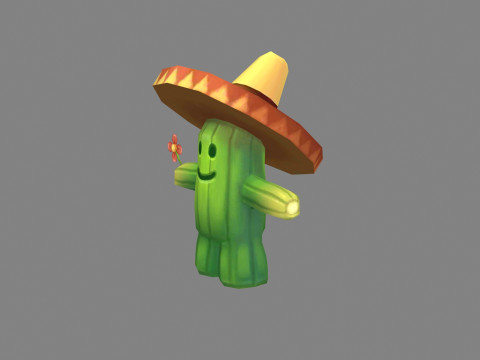 Cartoon Straw Hat Cactus Monster 3D Model