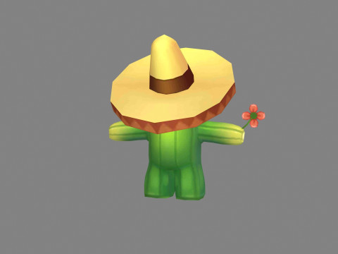 Cartoon Straw Hat Cactus Monster 3D Model