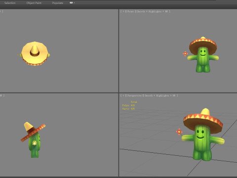 Cartoon Straw Hat Cactus Monster 3D Model